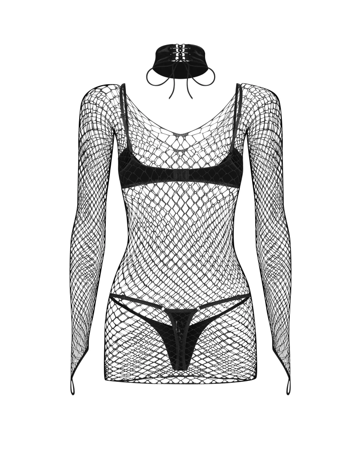 Komplet: sukienka, biustonosz, stringi i choker