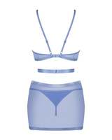 Niebieska, prześwitująca sukienka i stringi