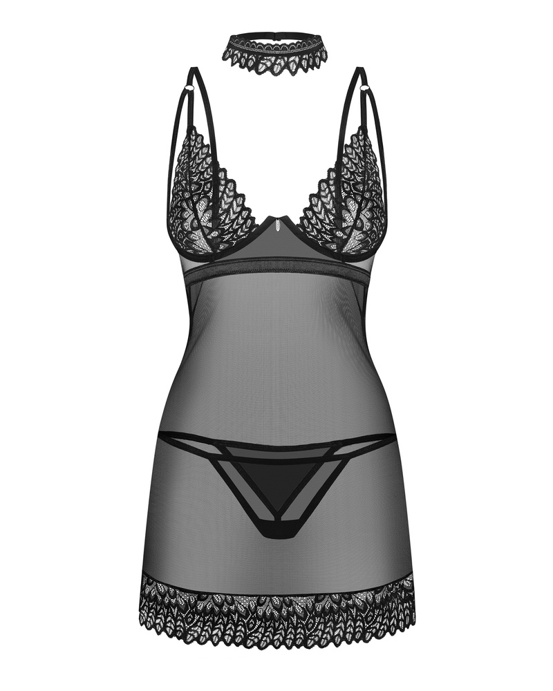 Prześwitująca koszulka, stringi i choker