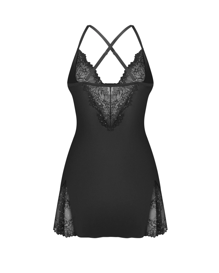 Czarna babydoll z koronkowymi detalami i stringi