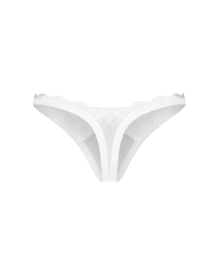 Białe stringi z koronkowym wykończeniem