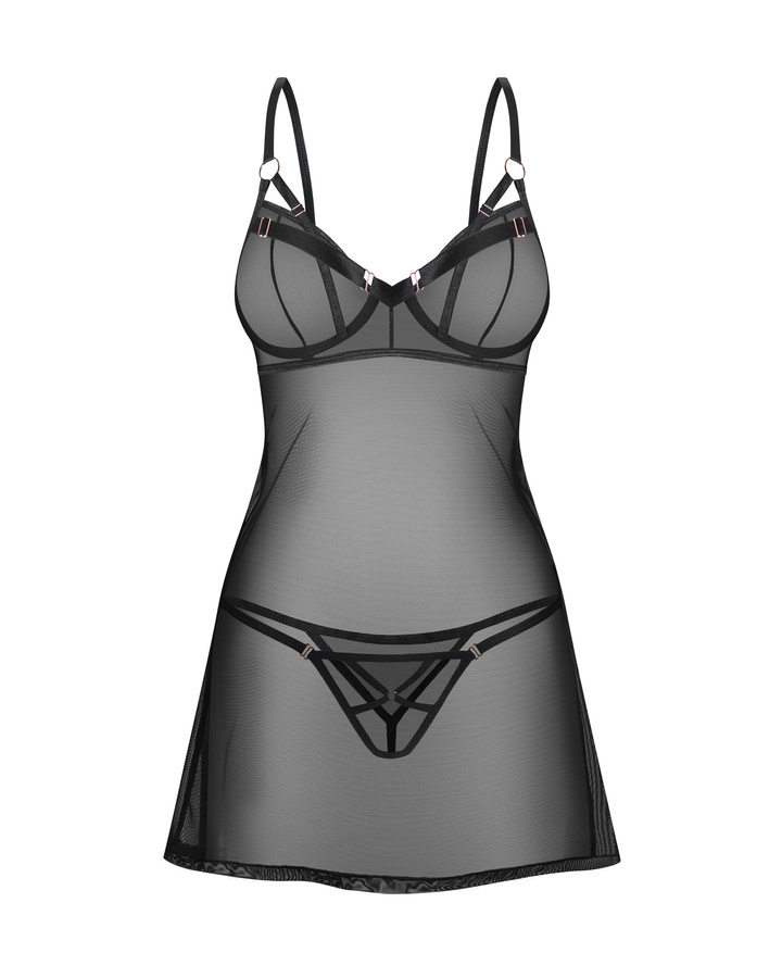 Czarna koszulka nocna z wycięciem na plecach